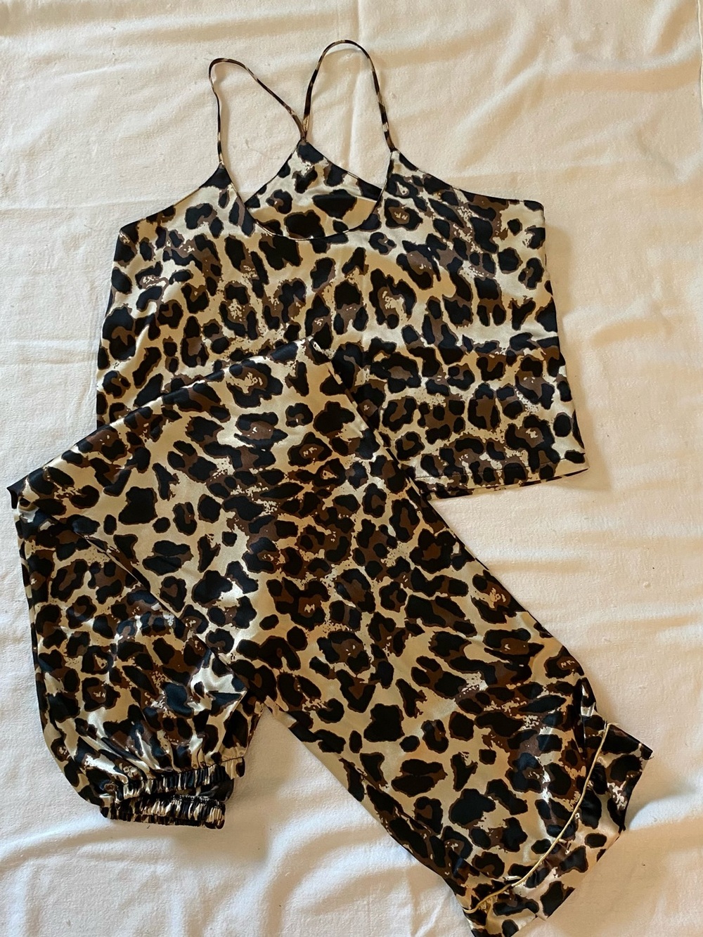 Leopard Print Satin Cami and pajama pants